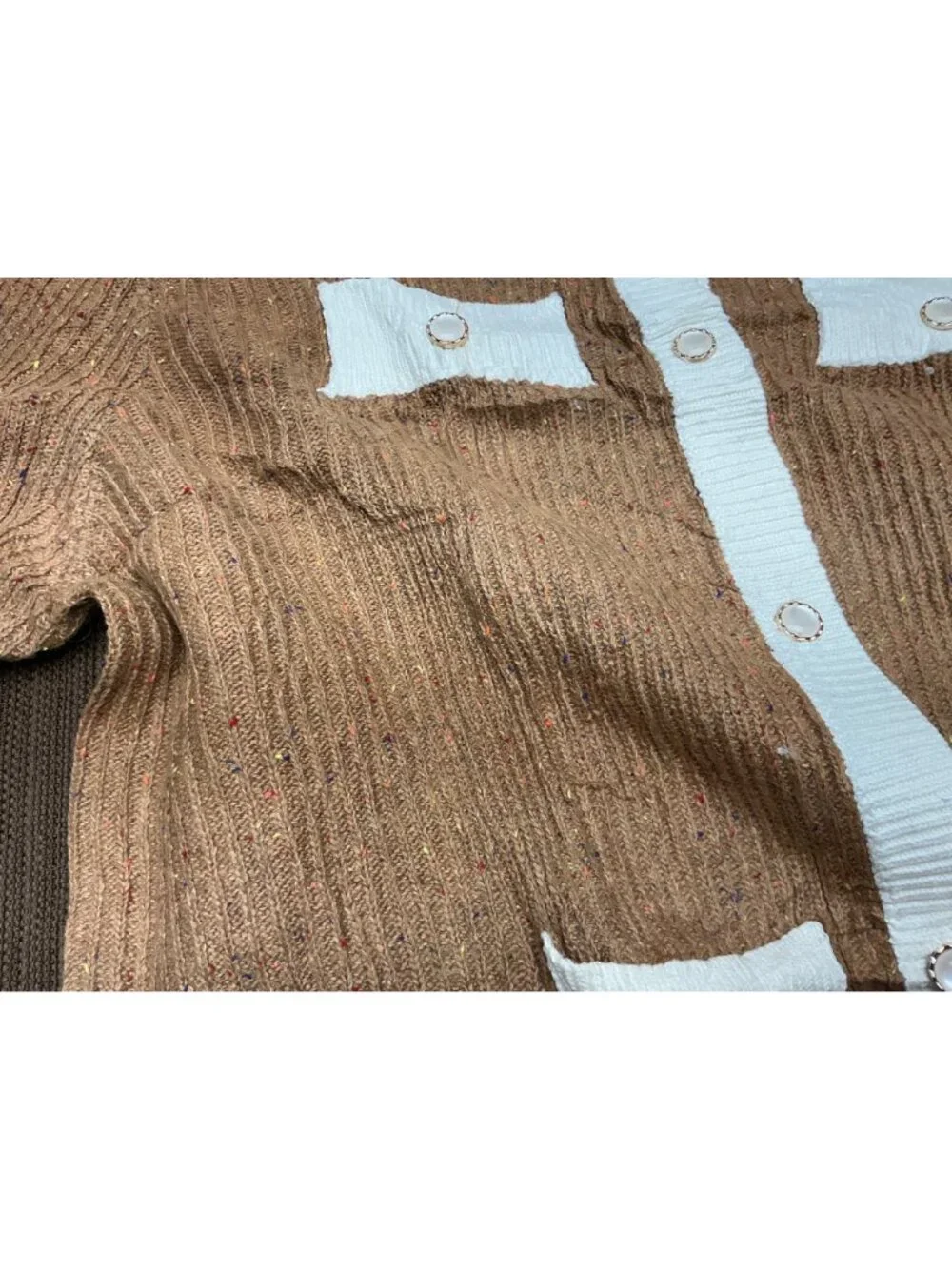 Confetti Knit Cardigan Sweater Brown Cream Button Front Cozy 2 XL NWT